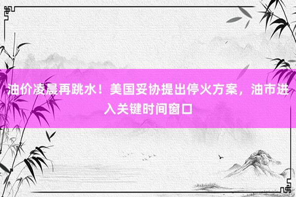 油价凌晨再跳水！美国妥协提出停火方案，油市进入关键时间窗口