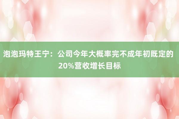 泡泡玛特王宁：公司今年大概率完不成年初既定的 20%营收增长目标