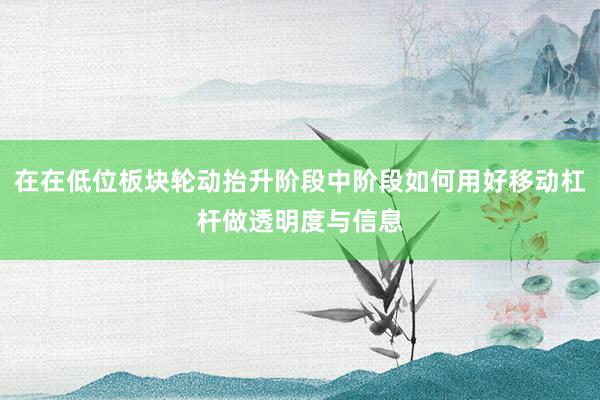 在在低位板块轮动抬升阶段中阶段如何用好移动杠杆做透明度与信息