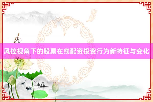 风控视角下的股票在线配资投资行为新特征与变化