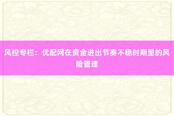 风控专栏：优配网在资金进出节奏不稳时期里的风险管理