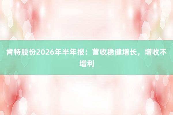 肯特股份2026年半年报：营收稳健增长，增收不增利