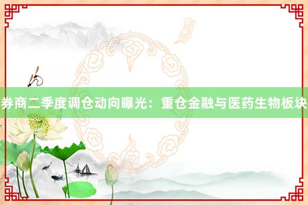 券商二季度调仓动向曝光：重仓金融与医药生物板块
