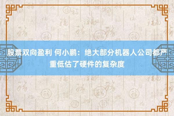 股票双向盈利 何小鹏：绝大部分机器人公司都严重低估了硬件的复杂度