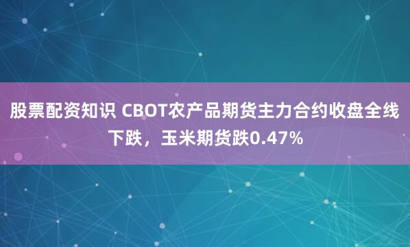股票配资知识 CBOT农产品期货主力合约收盘全线下跌，玉米期货跌0.47%