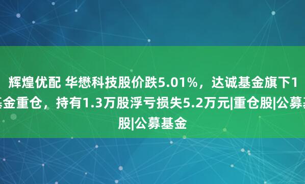 辉煌优配 华懋科技股价跌5.01%，达诚基金旗下1只基金重仓，持有1.3万股浮亏损失5.2万元|重仓股|公募基金