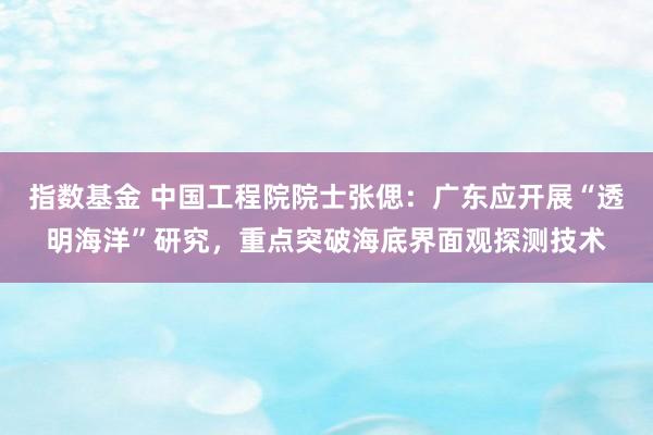 指数基金 中国工程院院士张偲:广东应开展“透明海洋”研究,重点突破海底界面观探测技术